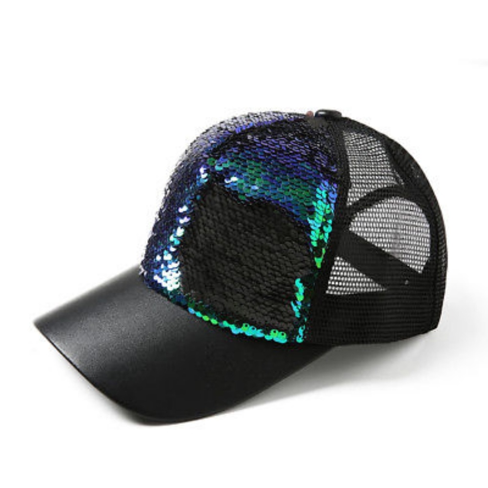 Women's Baseball Cap Sequin Green and Black